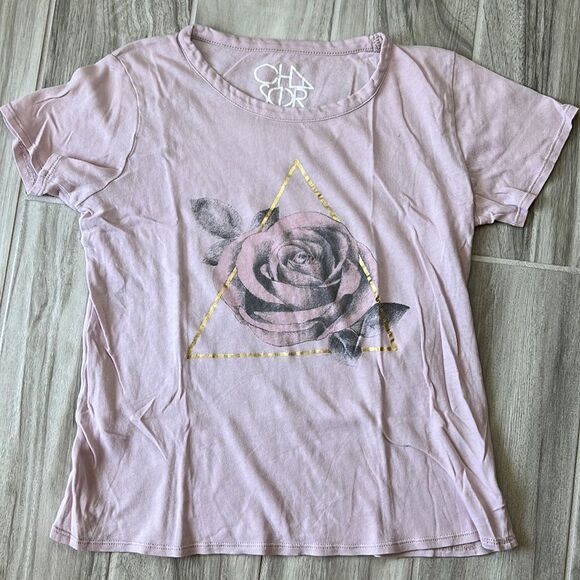 Chaser Tops - Chaser Pale Pink Graphic Rose Short Sleeve T-Shirt Size XS